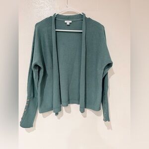 Purejill Green cardigan Size medium With Ribbed Cuffed Button Sleeves